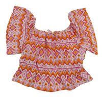Bílo-růžovo-oranžová vzorovaná halenka Matalan