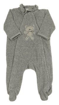Sivý zamatový overal s medvěďom