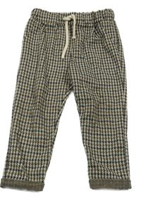 Béžovo-hnedo-tmavomodré úpletové nohavice