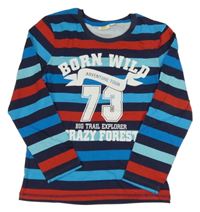 Modro-tmavomodro-červené pruhované triko s číslem 