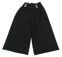 Čierne rebrované široké crop nohavice s gombíky