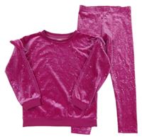 2set - Fuchsiová zamatová trblietavá mikina s volánky + legíny F&F