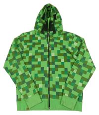 Zeleno-hnědá kostkovaná propínací mikina s kapucí - Minecraft