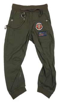 Khaki plátenné cuff cargo nohavice s nášivkami KappAhl