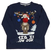 Tmavomodré pyžamové triko se sobem 