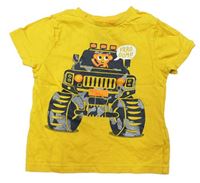 Žlté tričko s autom a opičkou F&F