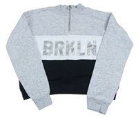 Sivo-čierno-biela crop mikina s nápisom H&M