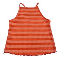 Červeno-korálový pruhovaný rebrovaný crop top