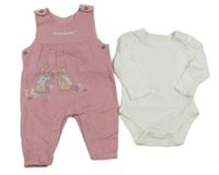 2set - Růžové manšestrové laclové kalhoty Peter Rabbit + bílé body Dunnes