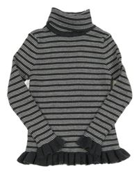 Sivo-biely pruhovaný rebrovaný sveter s rolákom Primark