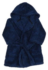 Tmavomodro-černý huňatý župan s kapucí 