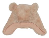 Světlerůžová kožešinová podšitá ušanka Tu