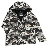 Černo-šedo-bílá army šusťáková zimní bunda s kapucí George 