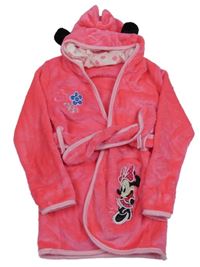 Neonově růžový chlupatý župan s Kitty a kapucí 