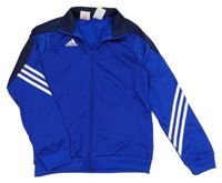Safírovo-tmavomodrá sportovní propínací mikina s pruhy Adidas 