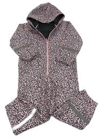 Ružovo-čierno-biela vzorovaná softshellová kombinéza s kapucňou Kiki&Koko