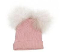 Svetloružová rebrovaná čapica s bambulemi