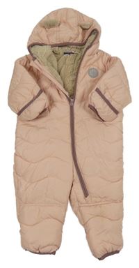 Světlerůžová šusťáková prošívaná zimní kombinéza s kapucí Lupilu