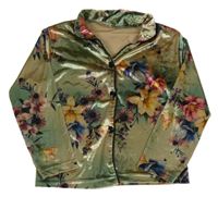 Zeleno-béžová květovaná sametová halenka 