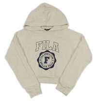 Smotanová crop mikina s nápisom a kapucňou Fila