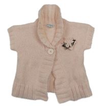 Svetloružová svetrová vlnená vesta s květem