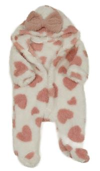 Biela chupatá kombinéza so srdiečkami a kapucňou