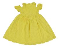 Žlté plátenné děrované šaty s volnými rameny Blukids