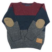 Tmavomodro-červeno-sivý pruhovaný sveter Rebel