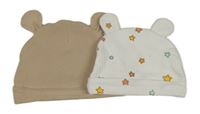 2x - Biela s hvězdičkami + béžová čapica s medvedíkom