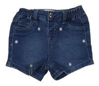 Tmavomodré riflové kraťasy s kytičkami