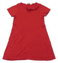 Červené trblietavé svetrové šaty s mašlou H&M