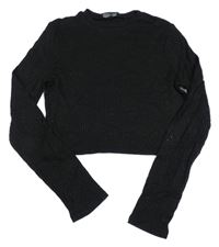 Čierne rebrované trblietavé crop tričko Primark