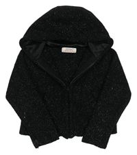 Čierny trblietavý žinylkový prepínaci crop sveter s kapucňou early days