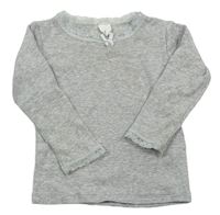 Sivé melírované rebrované tričko s čipkou a mašličkou H&M