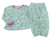 Mátovo-lila plyšové pyžama s jednorožcami a zmrzlinkami a duhami JEFF&CO