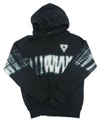 Čierna oversize mikina so znakom a batikovaným vzorom a vreckom a kapucňou H&M