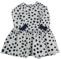 Bílo/světlešedo-čierno-tmavomodré melírované bodkovaná é teplákové šaty s dalmatinkem PETIT BATEAU