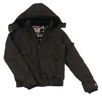 Tmavohnedá šušťáková zimná bunda s logom a kapucňou Lee Cooper