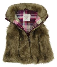 Hnedo-béžová kožušinová podšitá vesta H&M