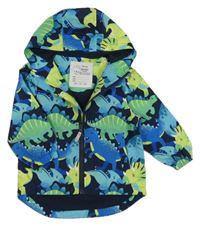 Tmavomodrá šušťáková jarná bunda s dinosaurami a kapucňou zn. Nutmeg