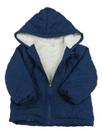 Tmavomodrá prešívaná šušťáková zateplená bunda s kapucňou zn. SHEIN