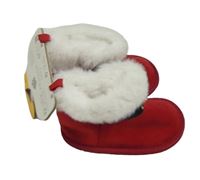 Nové - Červené plyšové zateplené vianočné papučky s bílou kožešinou - Santa PRIMARK vel. 19
