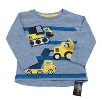 Nové - modré melírované tričko so stavebními stroji St. Bernard