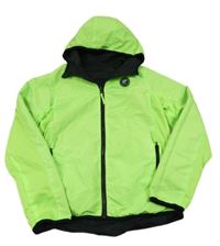 Neonově zelená šusťáková funkční jarní oboustranná bunda se znakem a kapucí