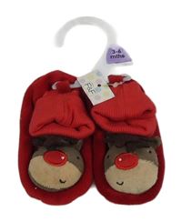 Nové - červené plyšové bačkory se sobem F&F vel. 16