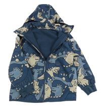 Tmavopetrolejová softshellová bunda s dinosaury a odepínací kapucí H&M