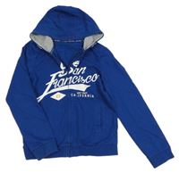 Zafírová prepínaci mikina s nápismi a kapucňou NUTMEG