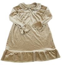 Béžové lesklé sametové šaty s písmenky a límečkem KIDS TALES