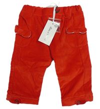 Nové - červené sametovo/manšestrové podšité kalhoty s mašlemi Tartine et Chocolat 
