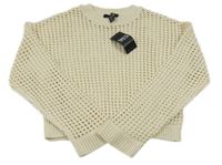 Nové - smetanový ažurový pletený crop svetr New Look